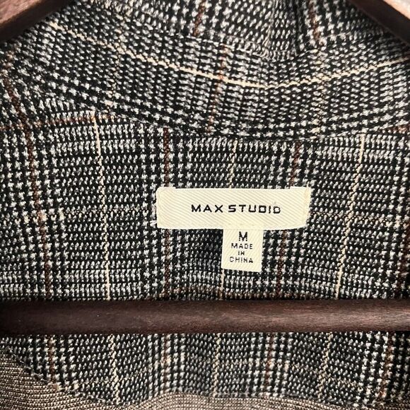 Max Studio Womens Boyfriend Blazer Size M  Gray Plaid Open Front Knit Stretch - Picture 6 of 8